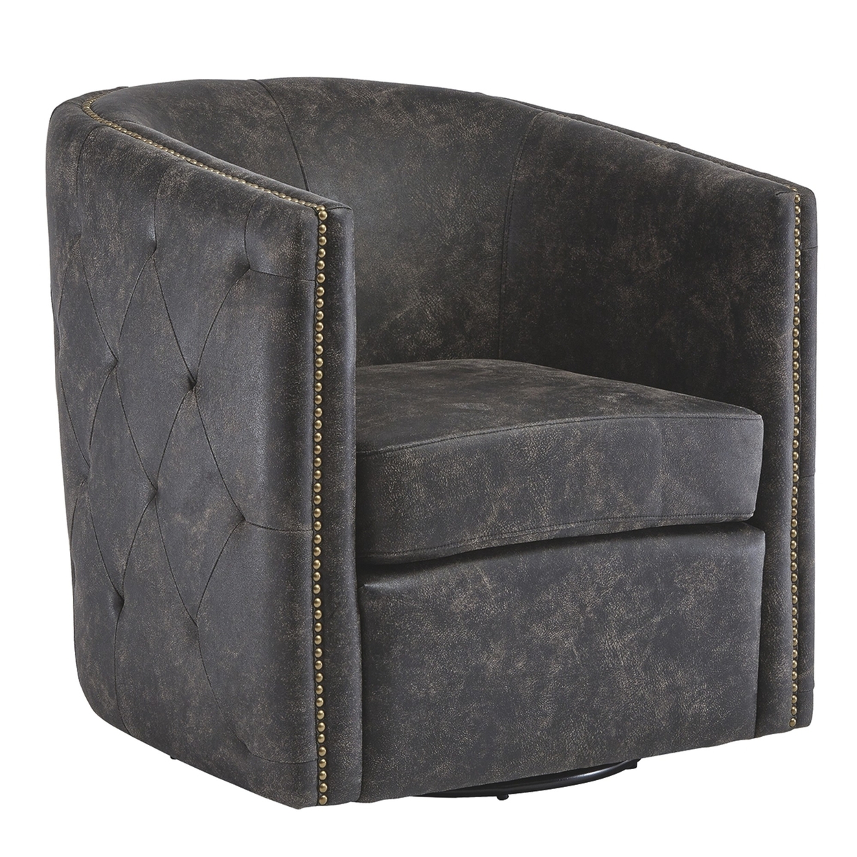 31 Inch Barrel Back Leatherette Swivel Accent Chair, Black- Saltoro Sherpi
