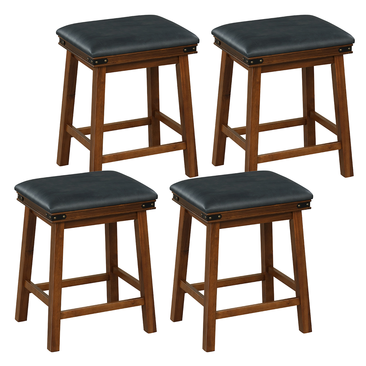 Set Of 4 PU Leather Bar Stools 24'' Counter Height Dining Stools W/ Upholstered Seat