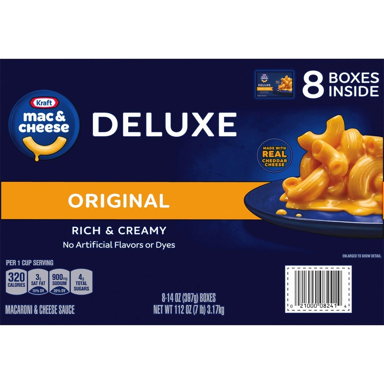 Kraft Deluxe Original Cheddar Macaroni And Cheese Dinner, 14 Ounce (Pack Of 8)
