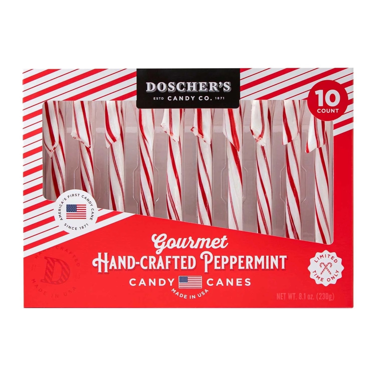 Doscher's Gourmet Hand-Crafted Peppermint Candy Canes (10 Count)