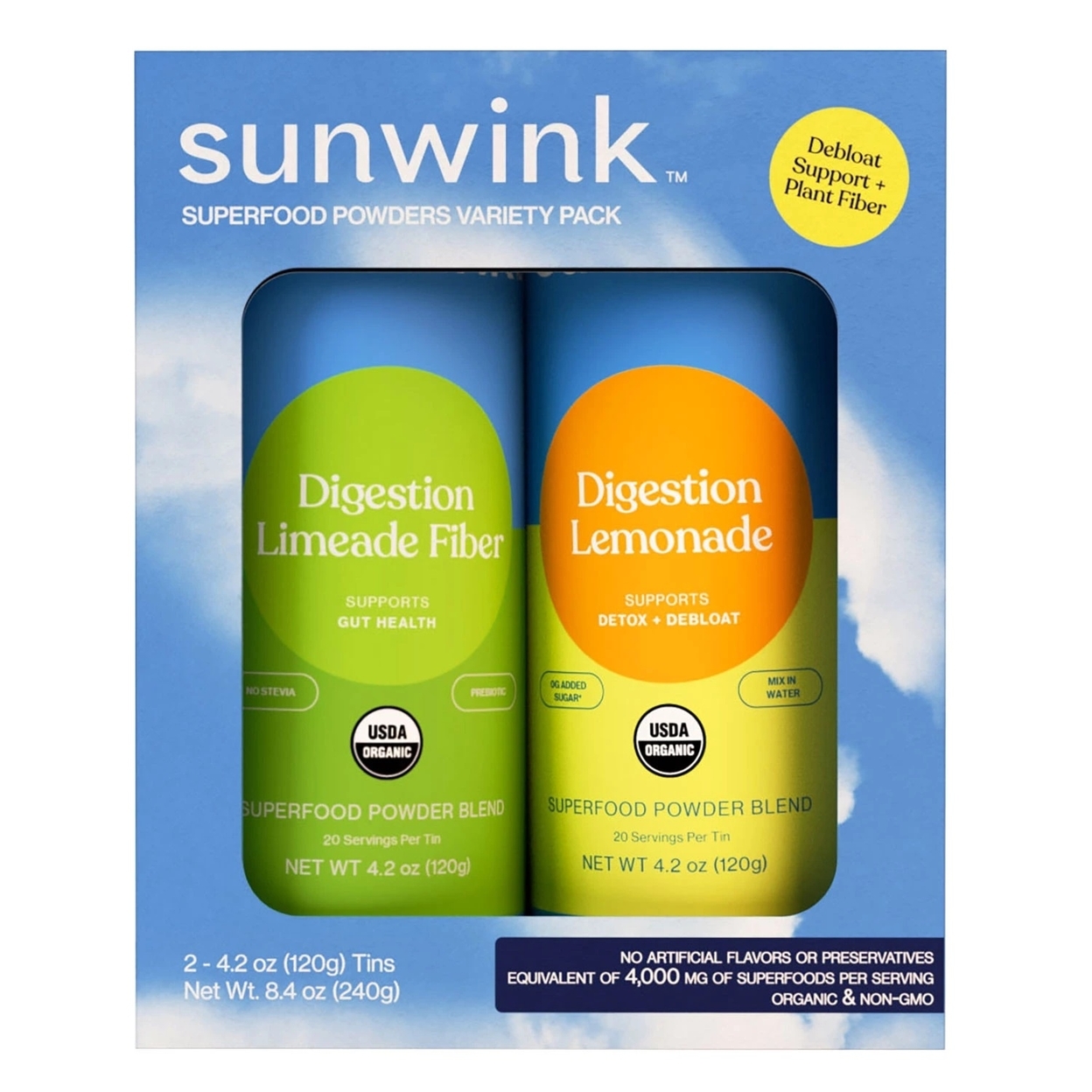 Sunwink Daily Debloat + Fiber Superfood Powder Duo, 4.2 Ounce (Pack Of 2)