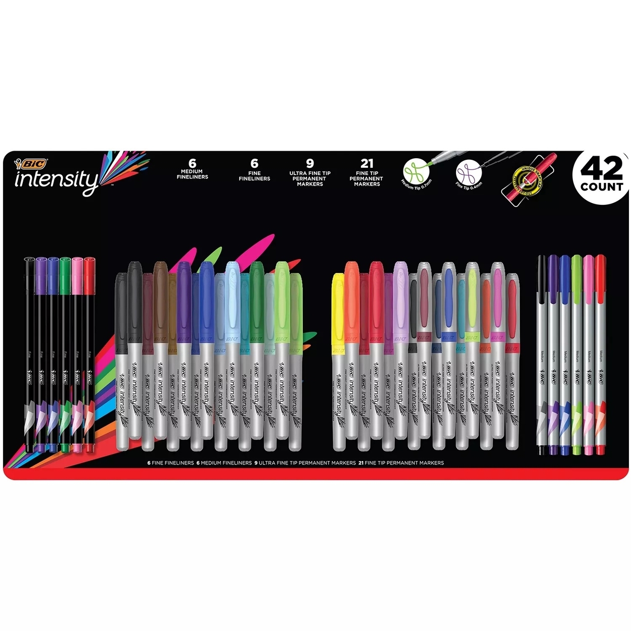 BIC Intensity Permanent Marker & Fineliner Kit, Assorted Colors, 42 Count
