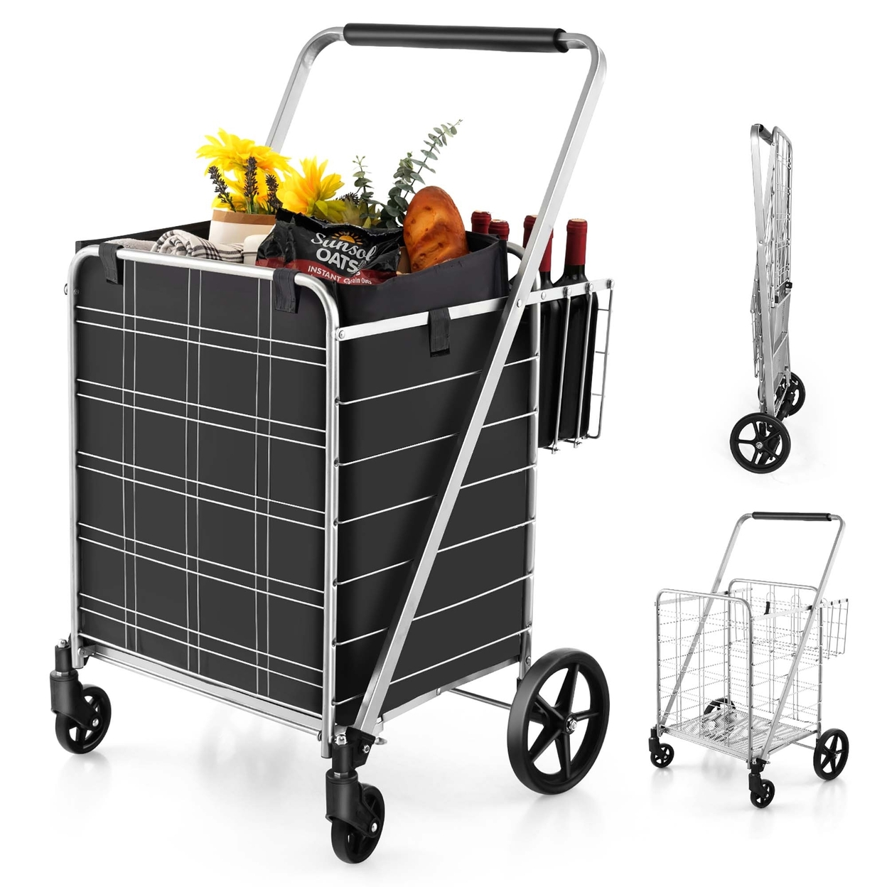 Folding Shopping Cart Jumbo Upgraded Utility Grocery Cart W/ Waterproof Liner