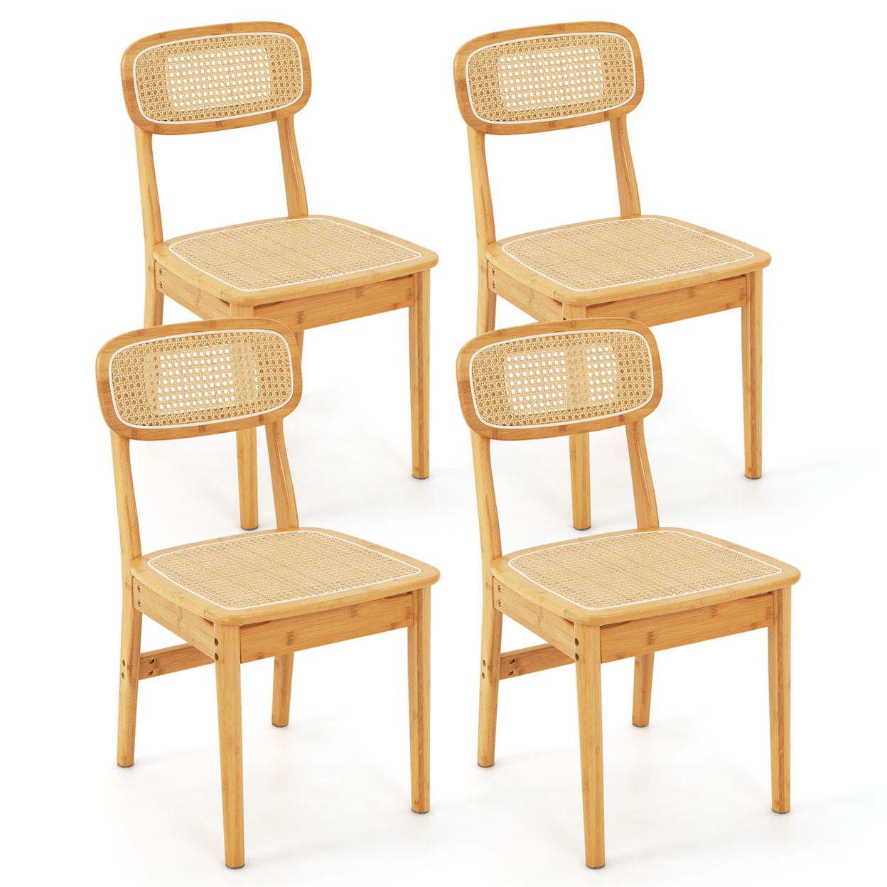 Rattan Dining Chairs Set Of 2 Kitchen Dining Chairs W/ Simulated Rattan Backrest