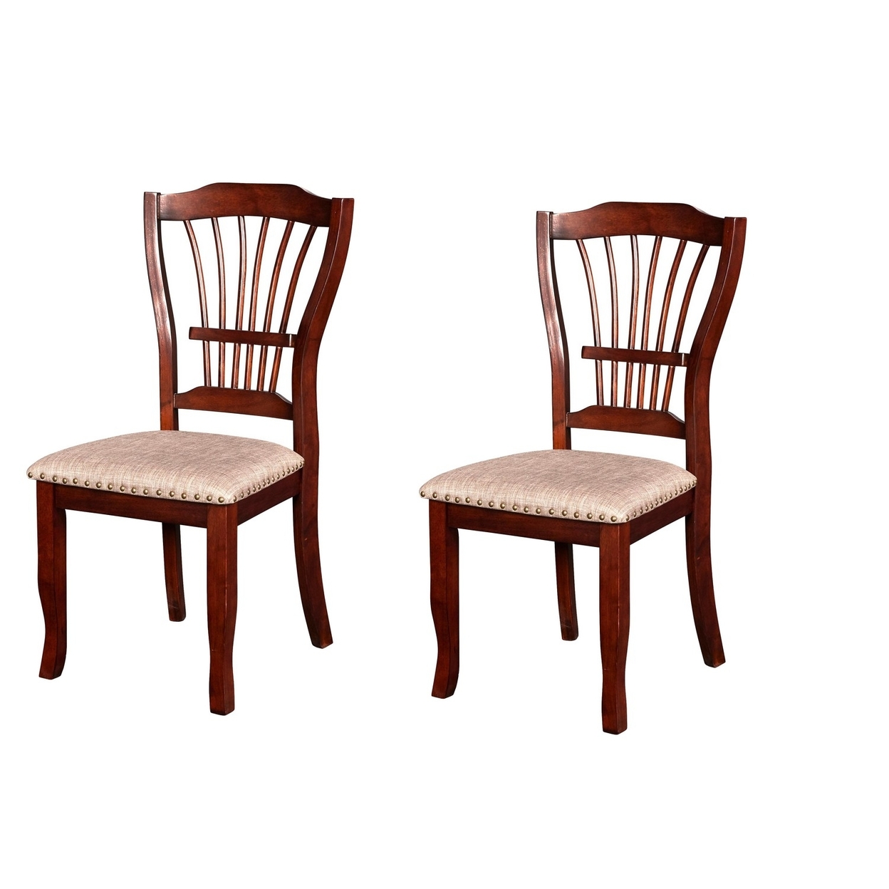 Slatted Back Wooden Dining Chair With Nailhead Trim, Set Of 2, Brown- Saltoro Sherpi
