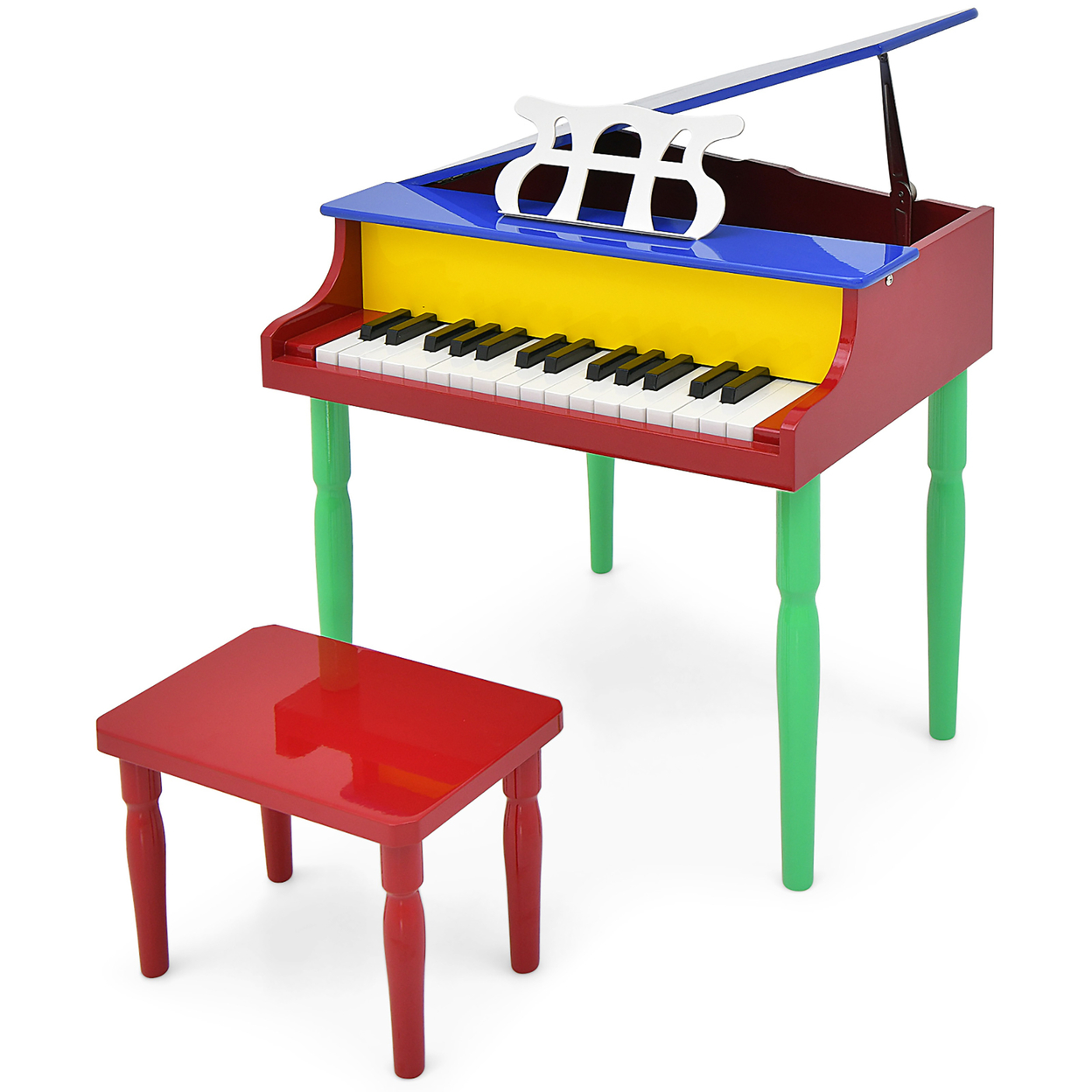 30-Key Classic Baby Grand Piano Toddler Toy Wood w/ Bench & Music Rack Colorful