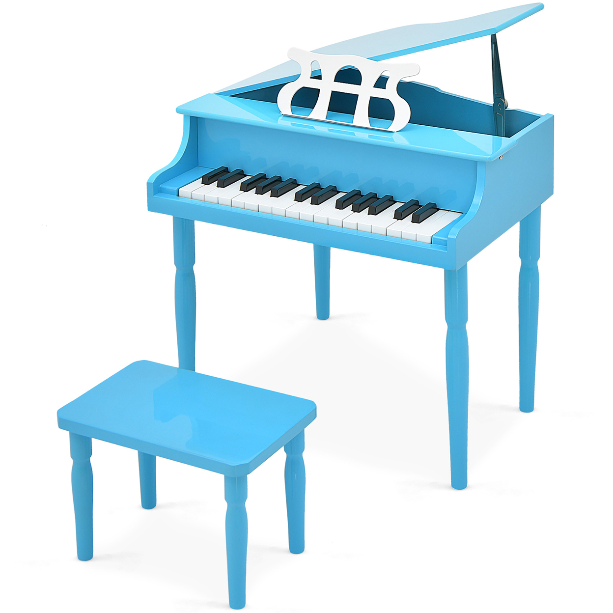 30-Key Classic Baby Grand Piano Toddler Toy Wood W/ Bench & Music Rack Blue