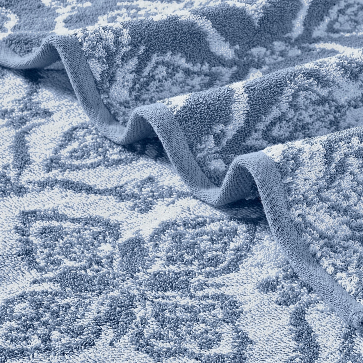 Naja 6pc Cotton Towel Set, Jacquard Pattern, White, Blue By The Urban Port- Saltoro Sherpi