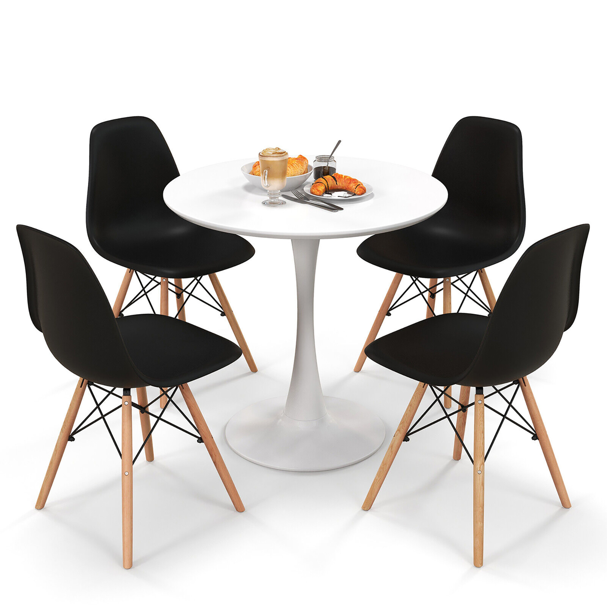 5 PCS Dining Set Modern Round Dining Table 4 Chairs For Small Space Kitchen