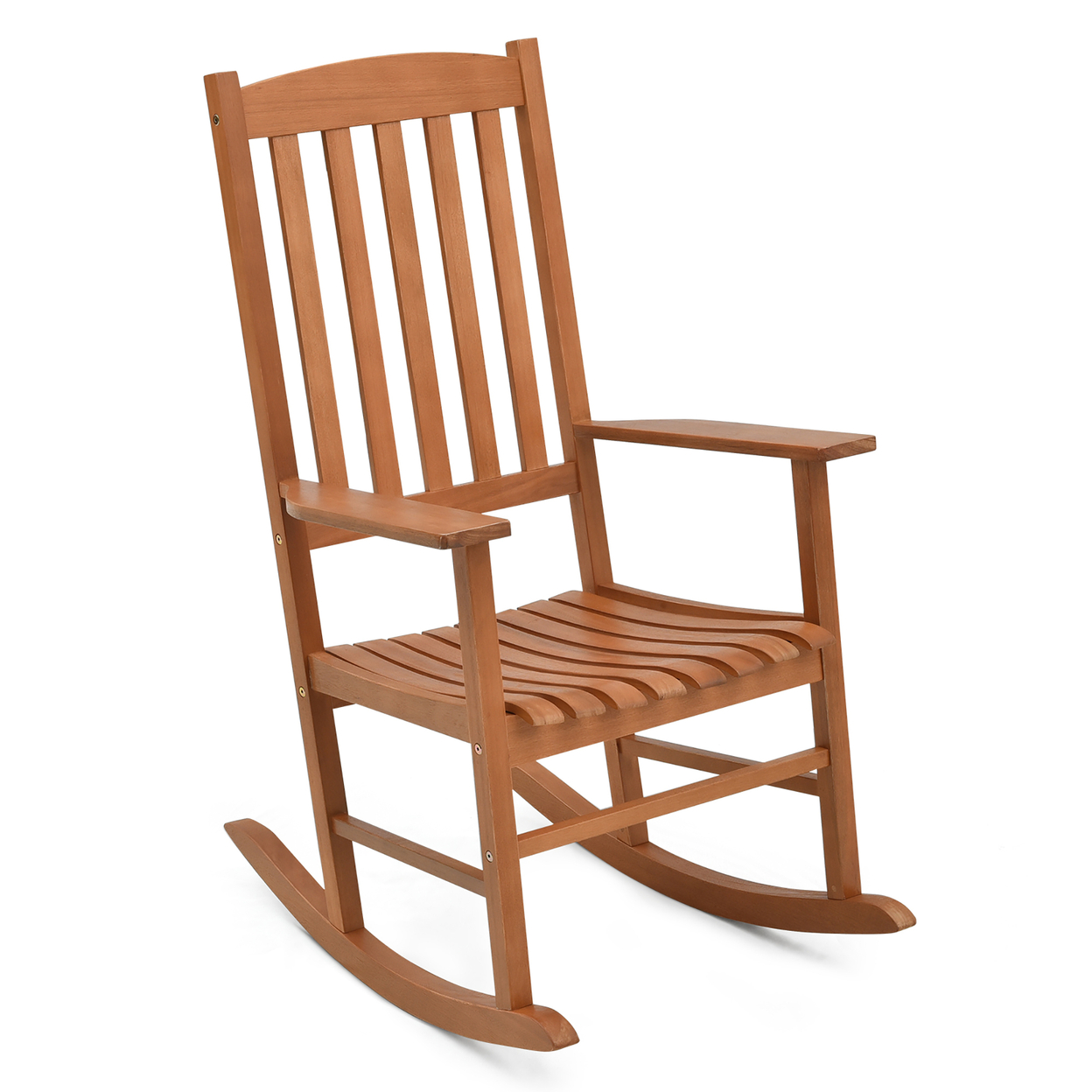 Patio Rocking Chair W/ 400 Lbs Weight Capacity Eucalyptus Wood Porch Rocker W/ High Back