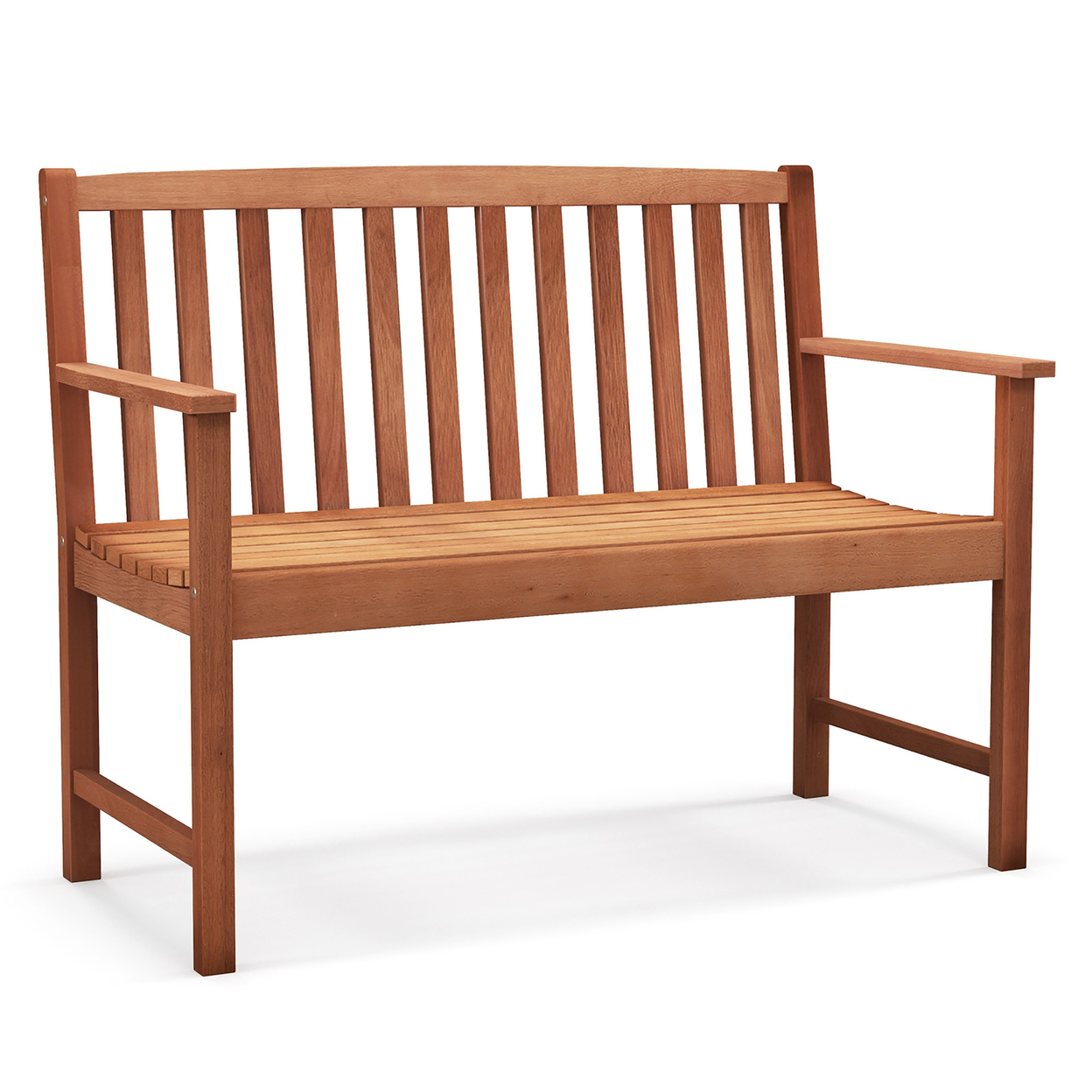 Patio Wood Bench 2-Seat Outdoor Bench W/ Cozy Armrests & Backrest