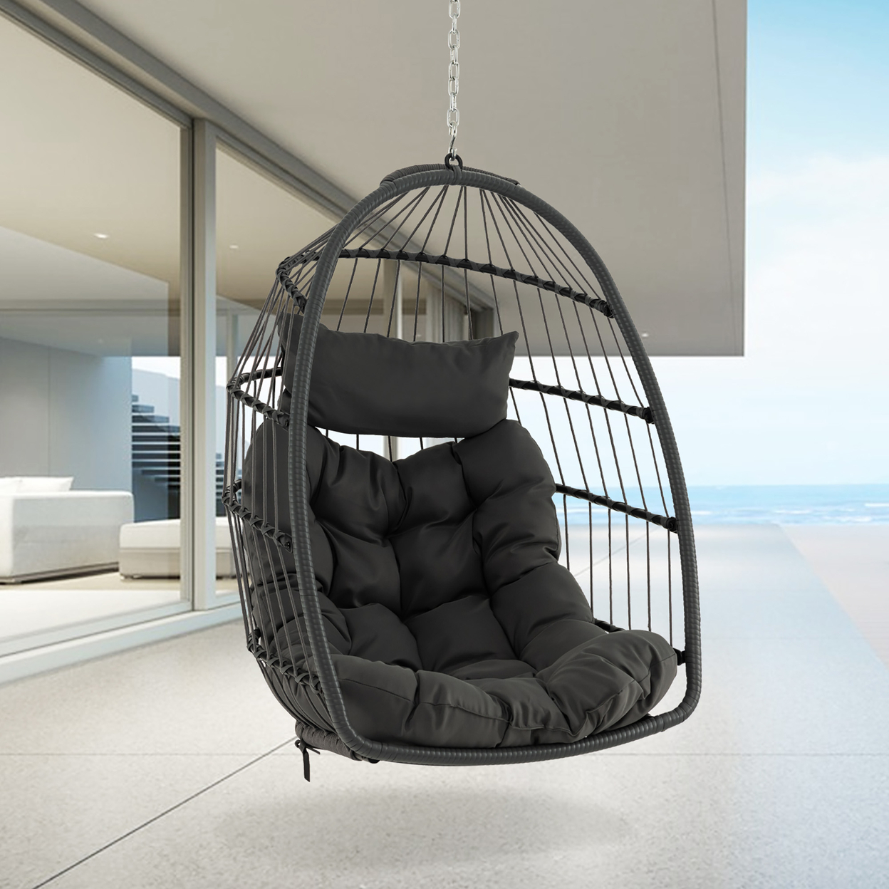 Hanging Egg Chair Swing Chair Without Stand W/ Comfrotable Head Pillow & Soft Cushion