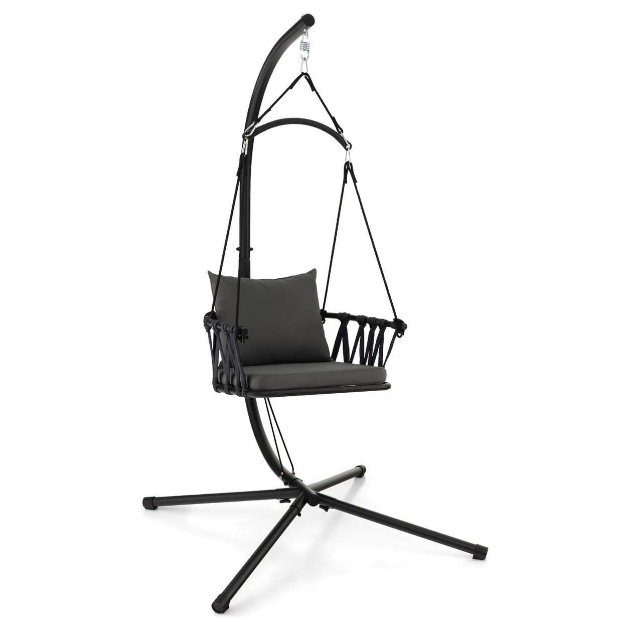 Swing Chair W/ Stand Patio Hanging Swing Chair W/ Comfortable Seat & Back Cushions