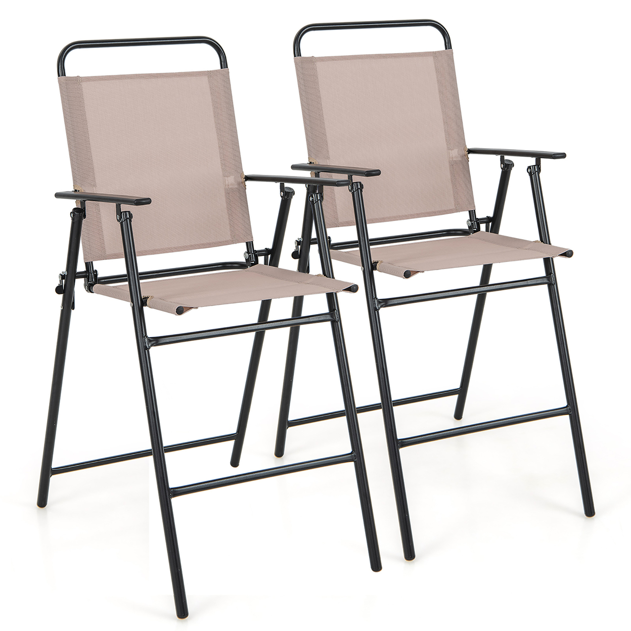 Outdoor Folding Bar Chair Set Of 2 Patio Dining Chairs W/ Breathable Fabric