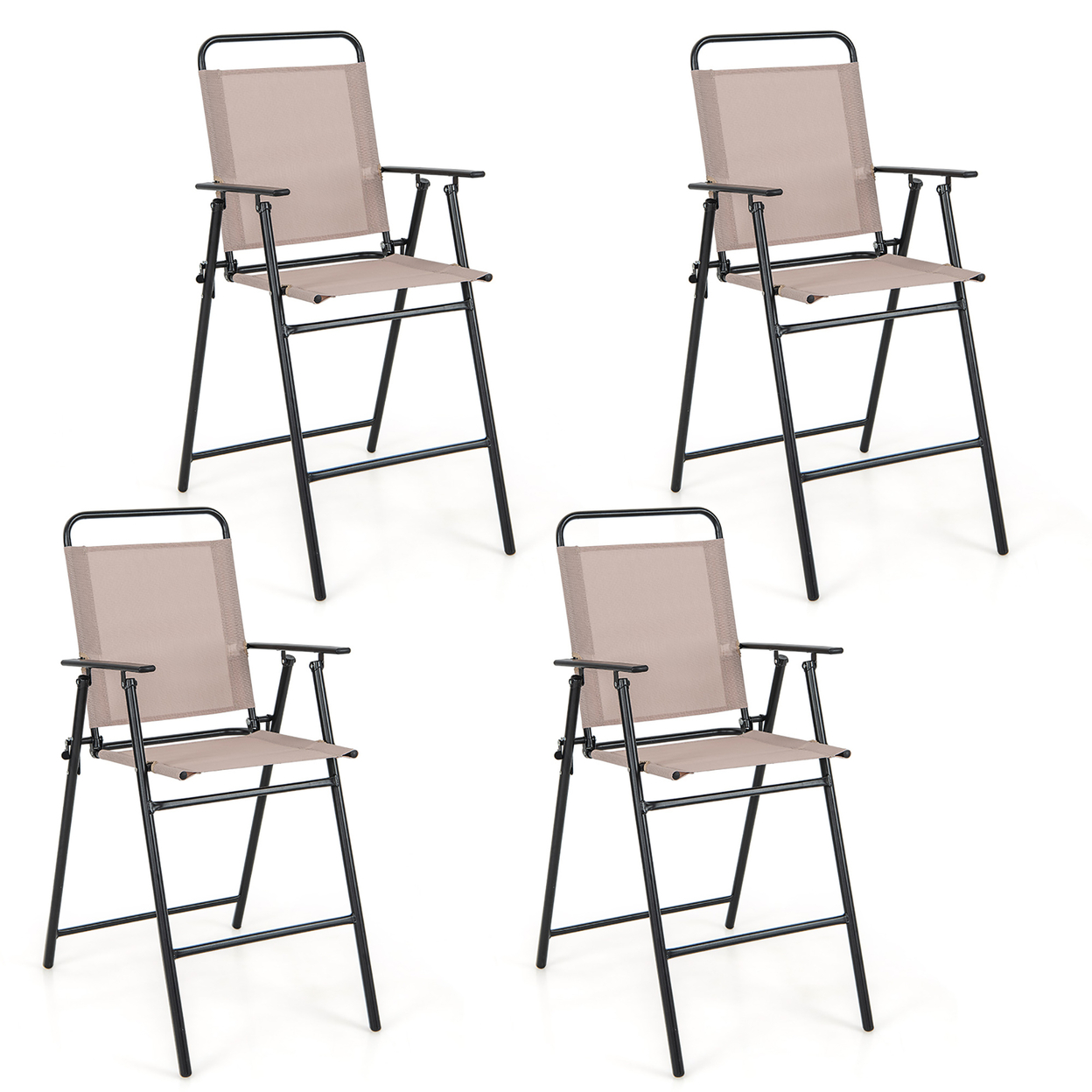 Outdoor Folding Bar Chair Set Of 4 Patio Dining Chairs W/ Breathable Fabric