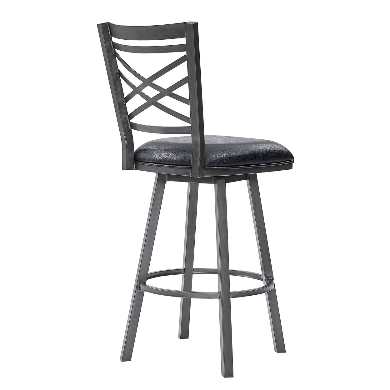26 Inches Metal Cross Back Counter Barstool With Leatherette Seat, Gray- Saltoro Sherpi