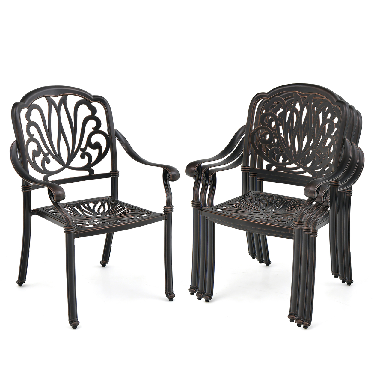 4 Pieces Cast Aluminum Chairs Set Of 2 Stackable Patio Dining Chairs W/ Armrests