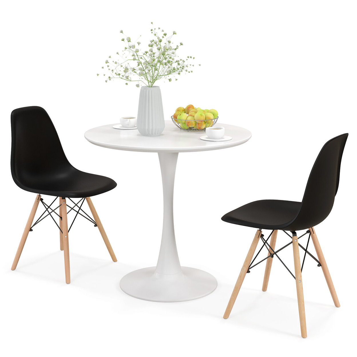 3 PCS Dining Set Modern Round Dining Table 2 Chairs For Small Space Kitchen