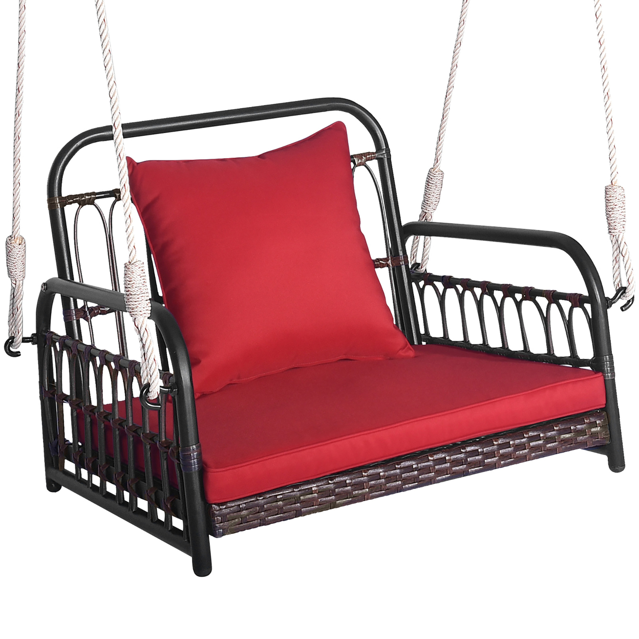 Single Person Hanging Swing Outdoor Hanging Seat W/ Back Cushion & Seat Cushion