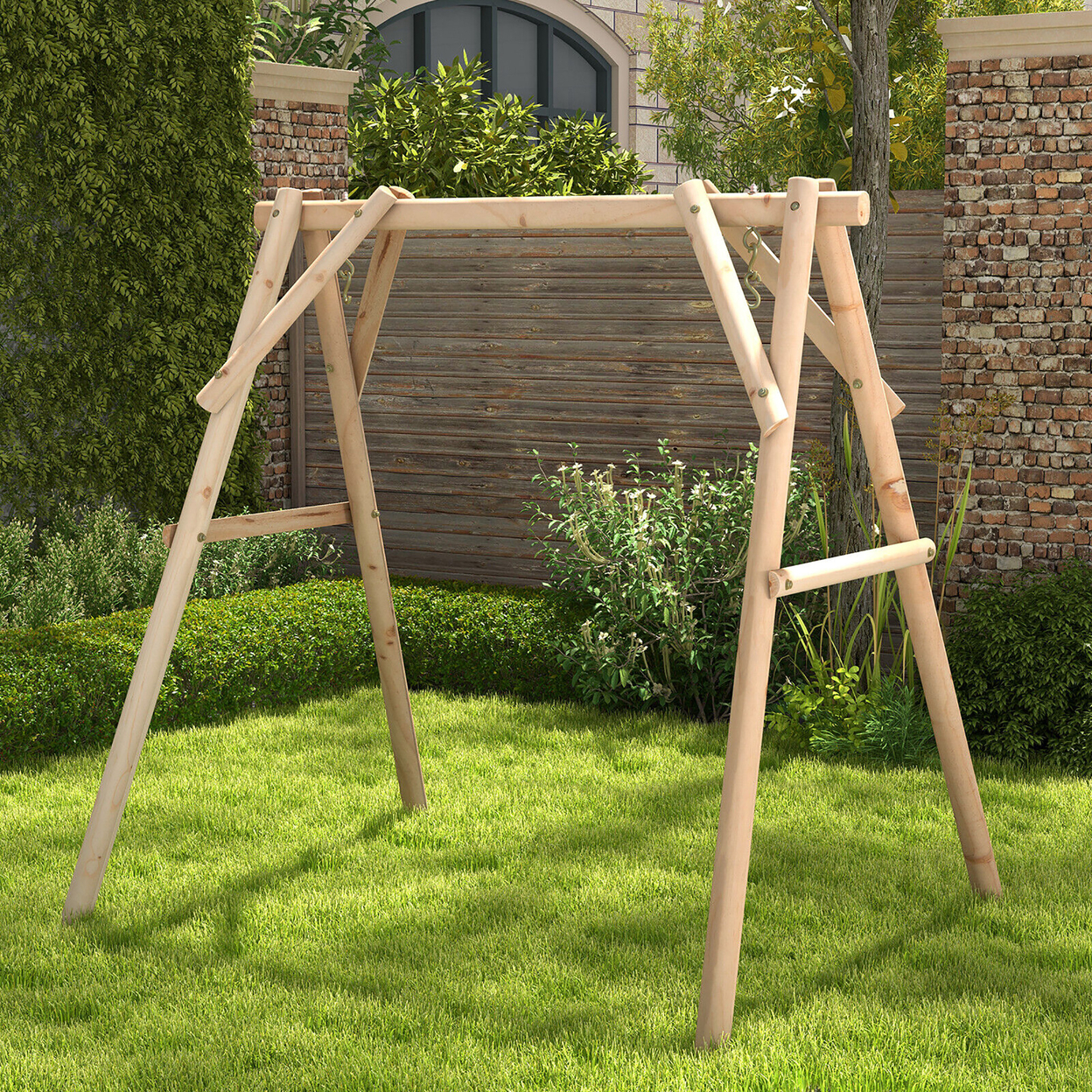 Wooden Swing Frame 67'' Solid Wood Heavy Duty A-Frame Stand With Bars Porch Lawn