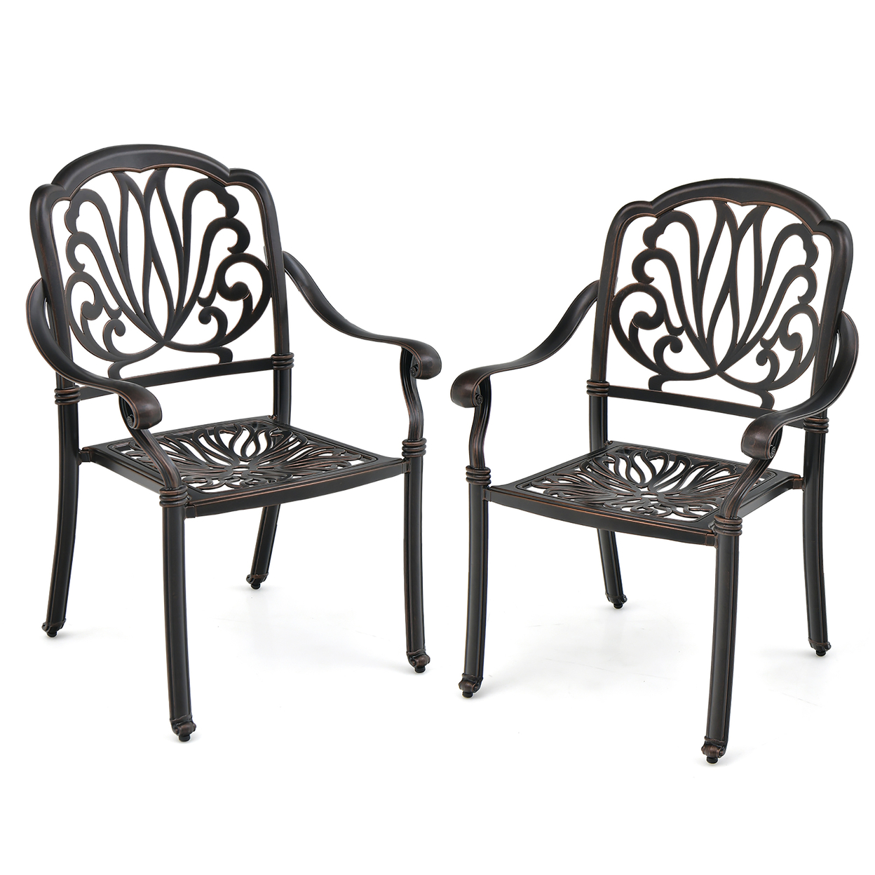 2 Pieces Cast Aluminum Chairs Set Of 2 Stackable Patio Dining Chairs W/ Armrests