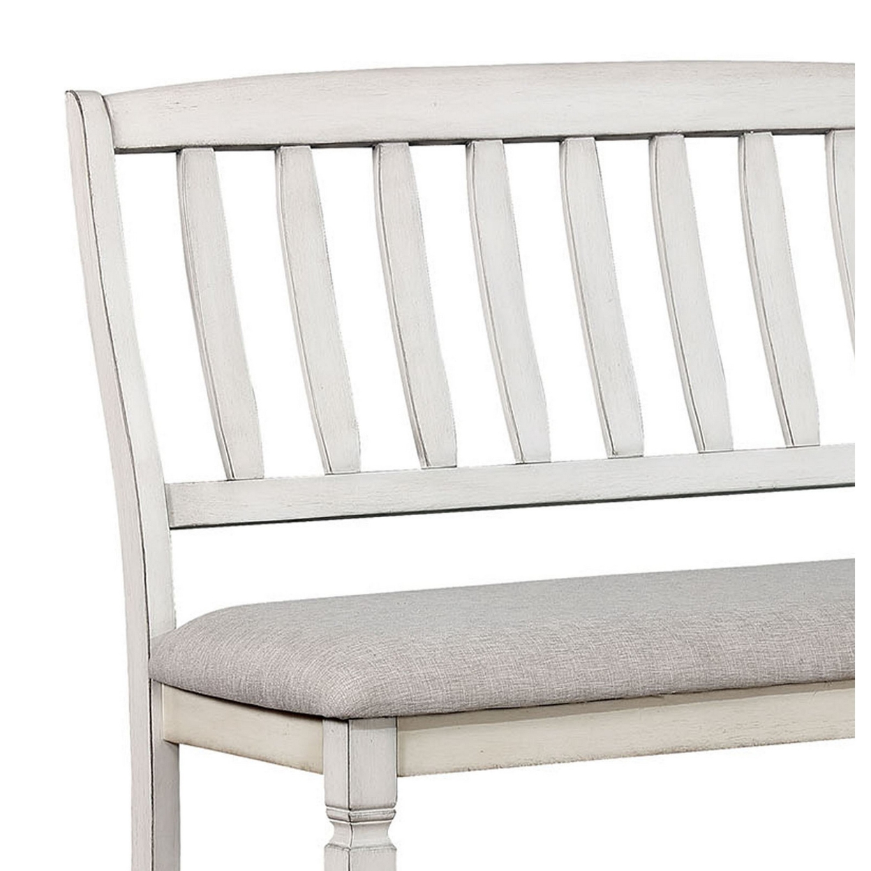 Fabric Upholstered Wooden Counter Height Bench With Slat Back, White- Saltoro Sherpi