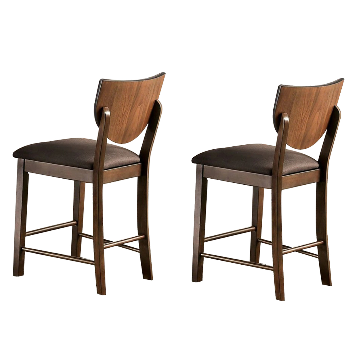 Fabric Counter Height Chair With Sloped Open Back,Set Of 2, Walnut Brown- Saltoro Sherpi