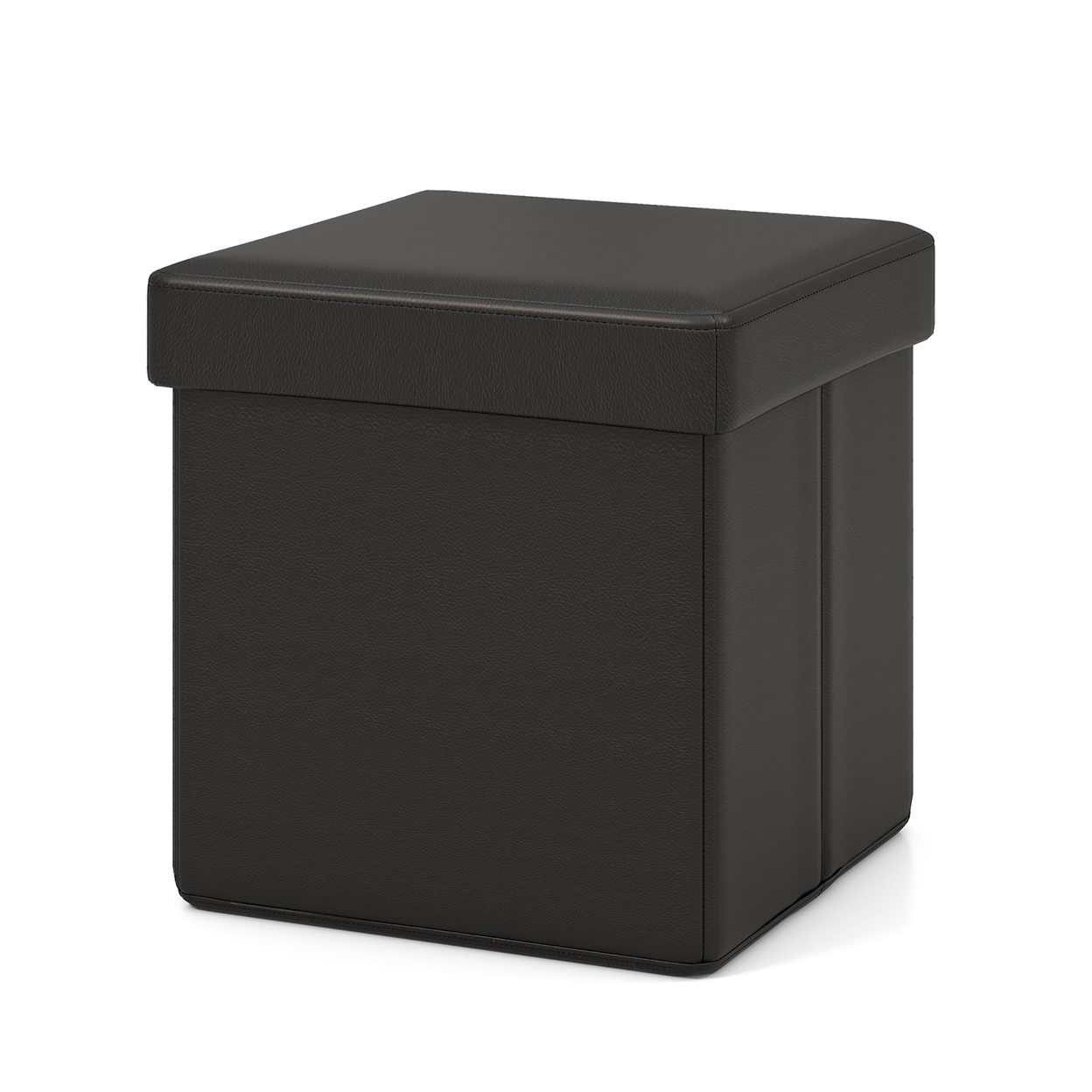 Folding Storage Ottoman Upholstered Square Footstool PVC Leather 10.5 Gallon - Black
