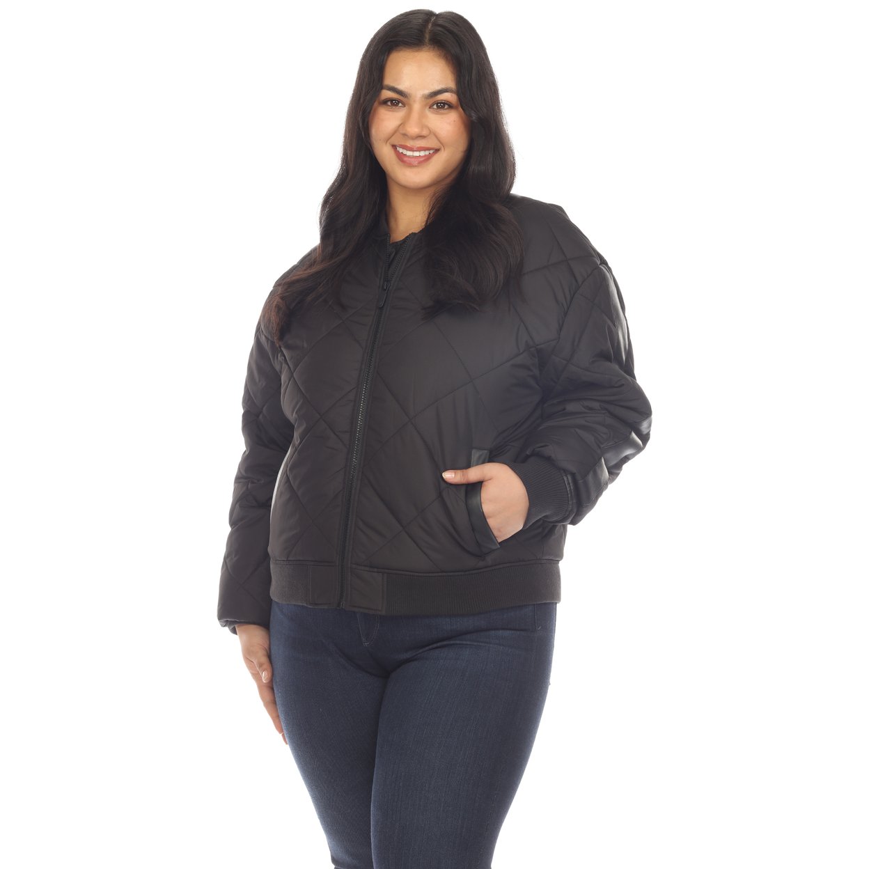 White Mark Women's Quilted Puffer Bomber Jacket - Black, 1x