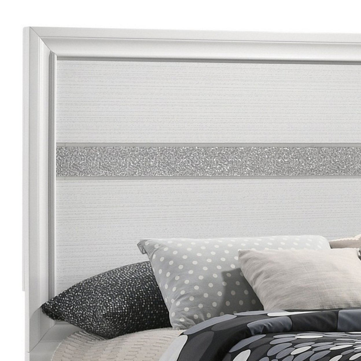 Vino Full Size Panel Bed With 2 Storage Drawers, Acrylic Glitter, White- Saltoro Sherpi