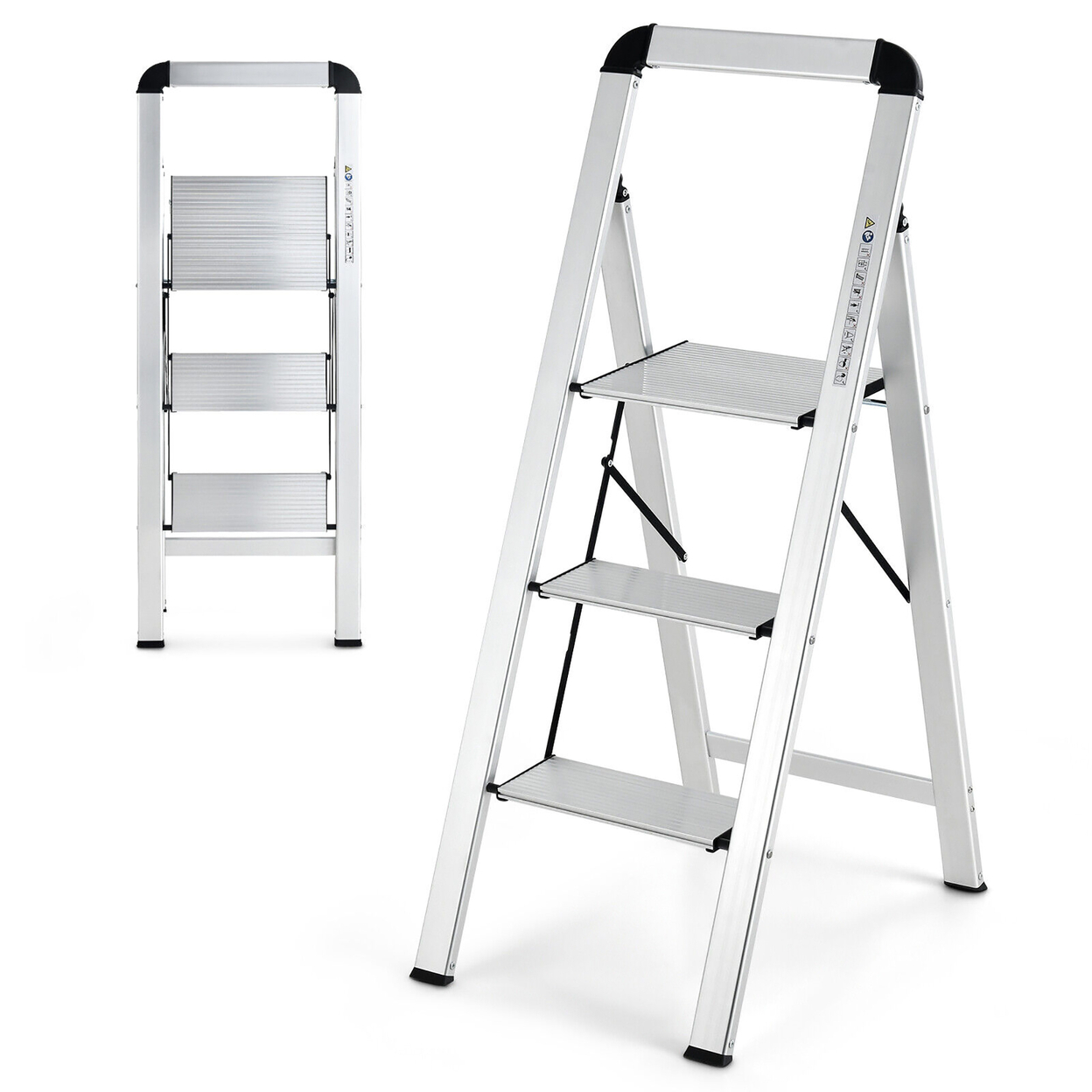 3 Step Ladder Aluminum Folding Step Stool 330lbs Lightweight W/ Non-Slip Pedal