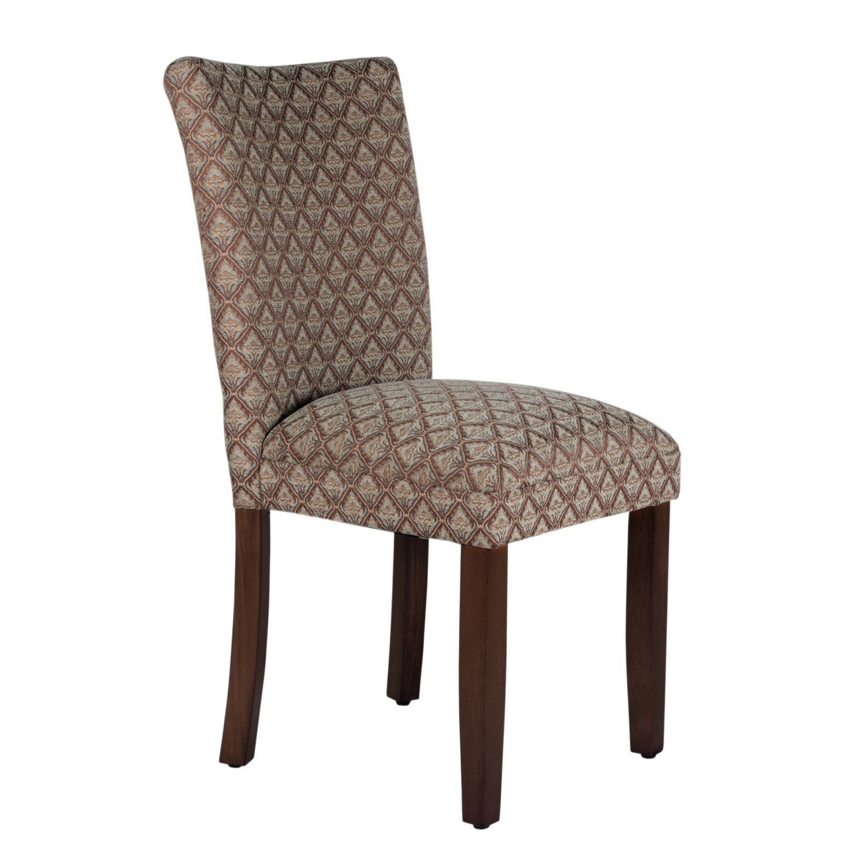 Wooden Parson Dining Chair With Damask Pattern Fabric Upholstery, Multicolor- Saltoro Sherpi