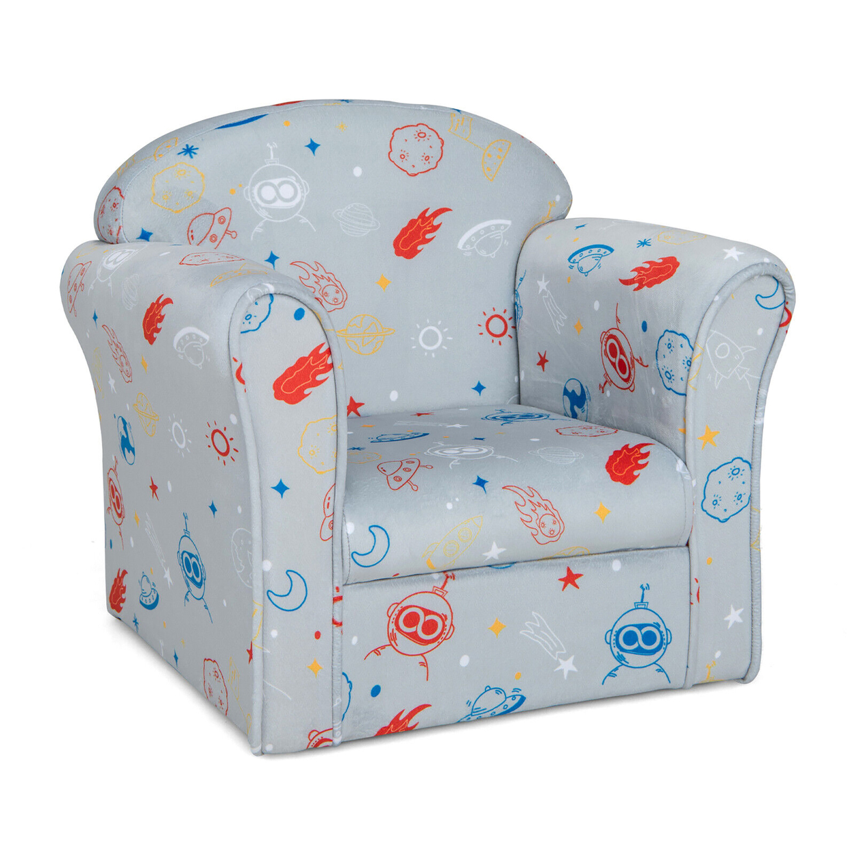 Kids Sofa Toddler Upholstered Armrest Chair W/Solid Wooden Frame Gray