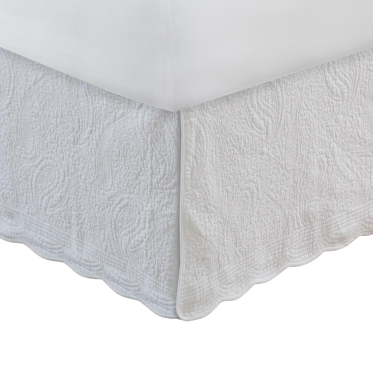 Muka Paisley Quilted King Bed Skirt, Cotton Drop, Polyester Platform, Ivory-Saltoro Sherpi