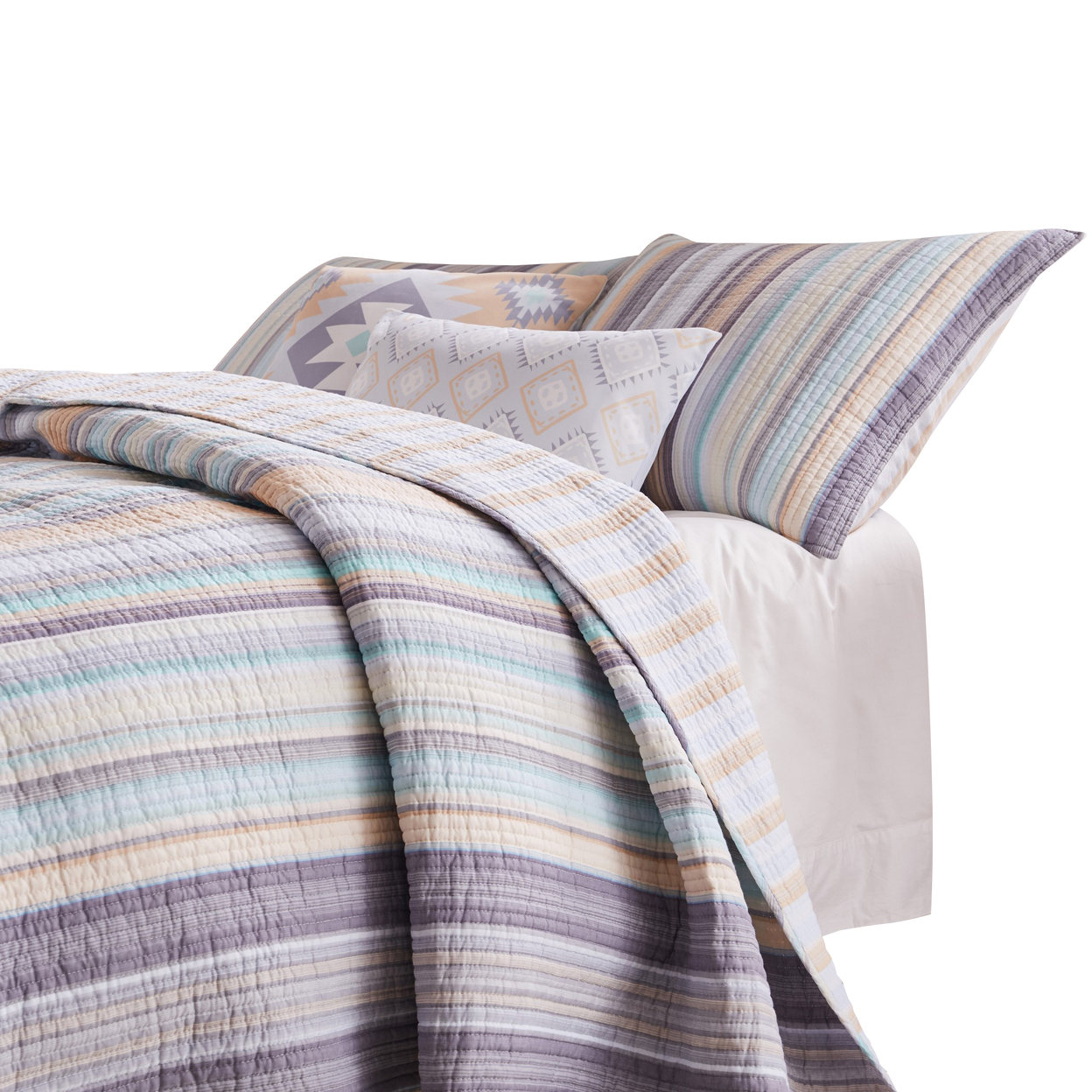 Ysa 36 Inch Quilted King Pillow Sham, Cotton, Reversible Striped Design- Saltoro Sherpi