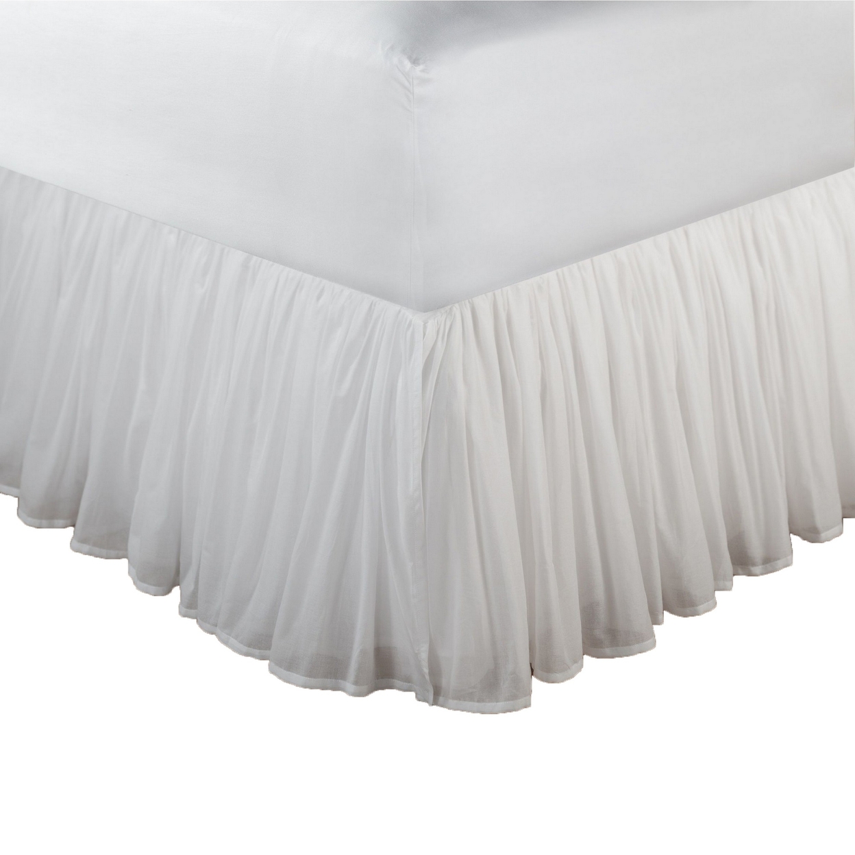 Twin Bed Skirt, Polyester Platform, Cotton Voile Drop, Ruffled Edge, White -Saltoro Sherpi