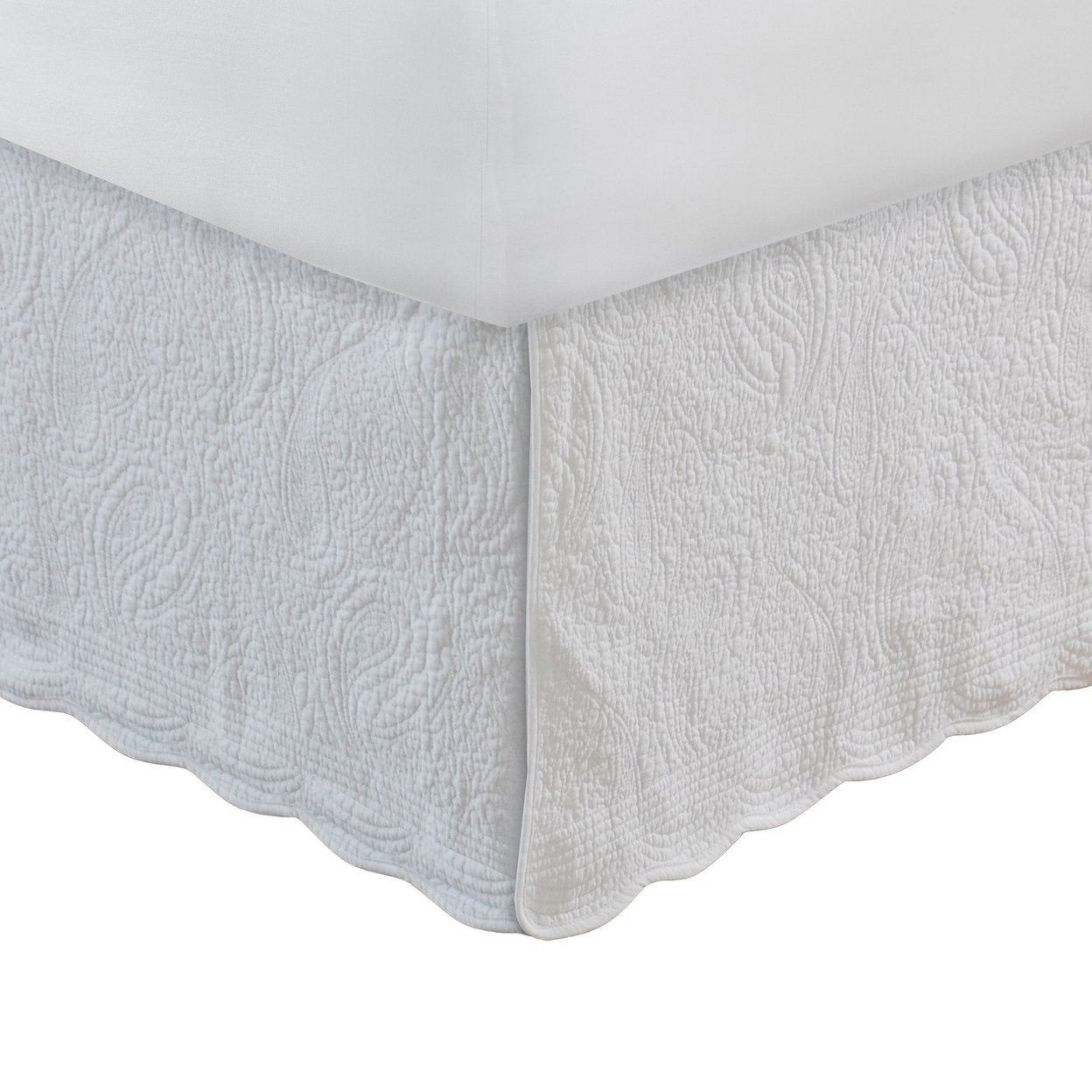Muka Paisley Quilted Full Bed Skirt, Cotton Drop, Polyester Platform, White-Saltoro Sherpi