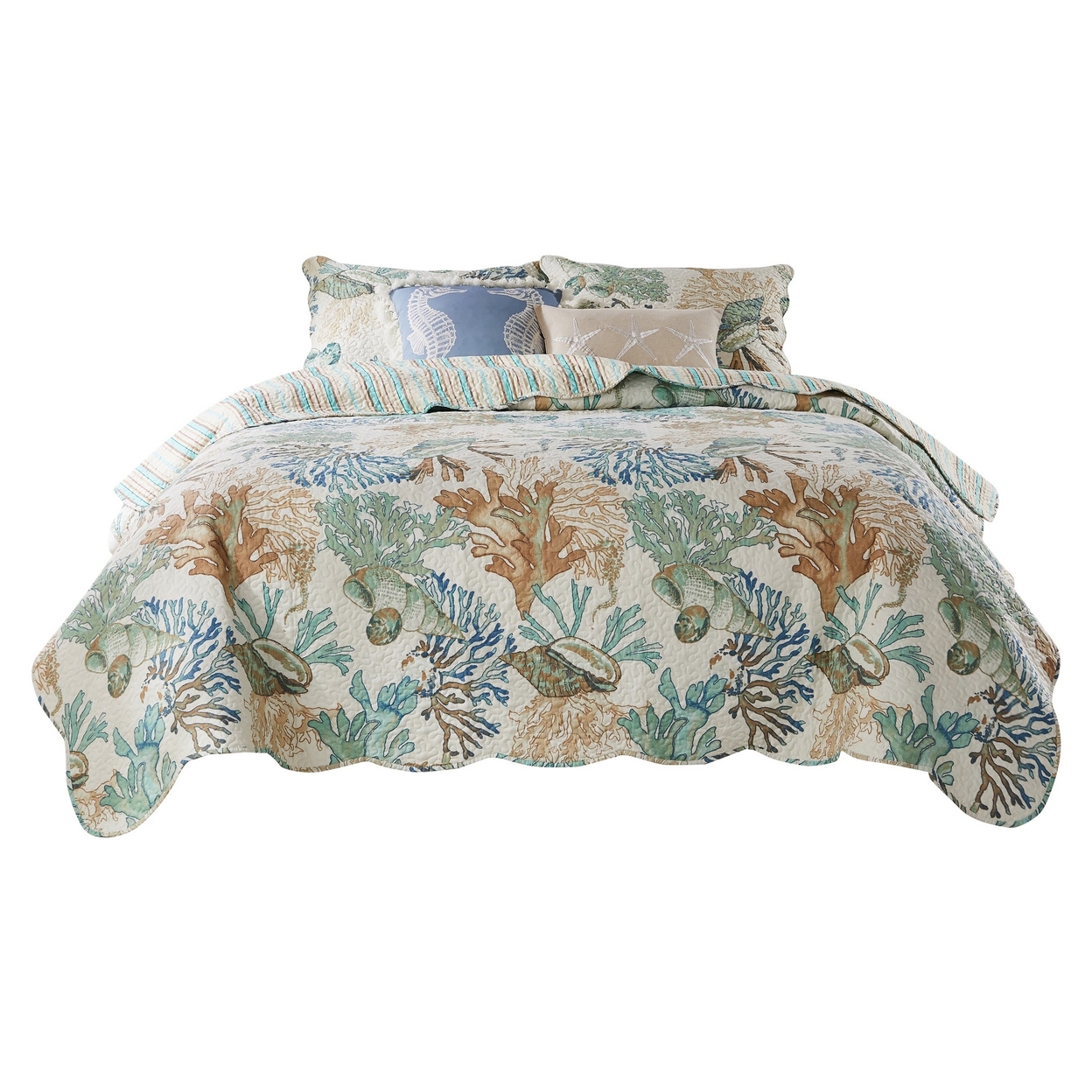 Wade 2pc Twin Quilt And Pillow Sham Set, Cotton Fill, Coastal Seashell Jade-Saltoro Sherpi