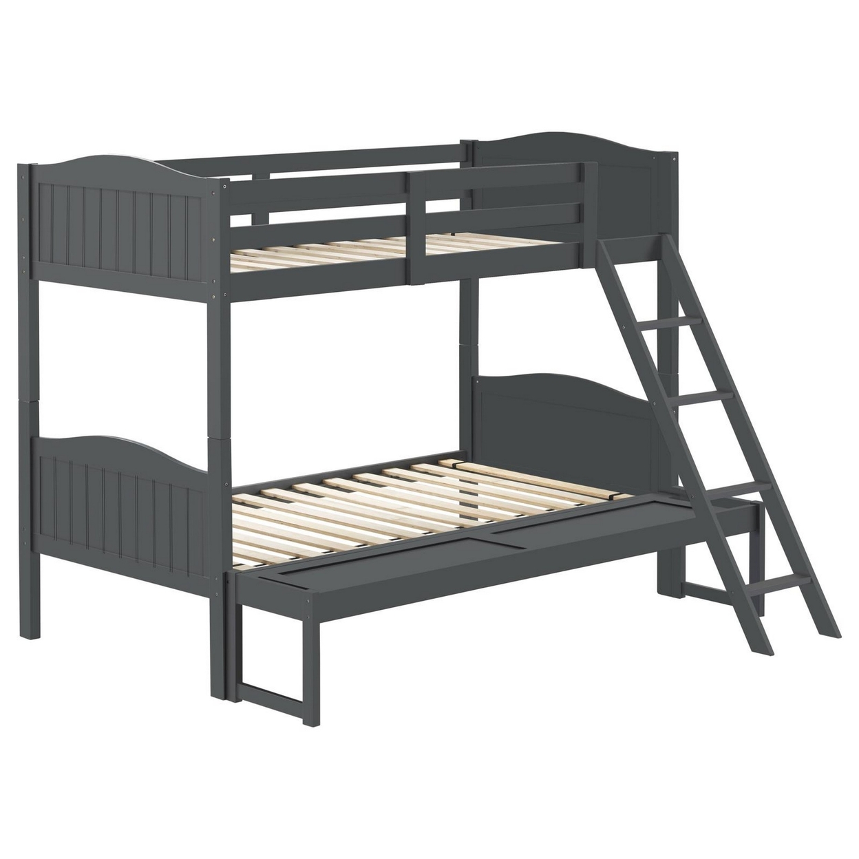 Laro Twin Over Full Bunk Bed, Attached Ladder, Guard Rails, Gray Wood-Saltoro Sherpi