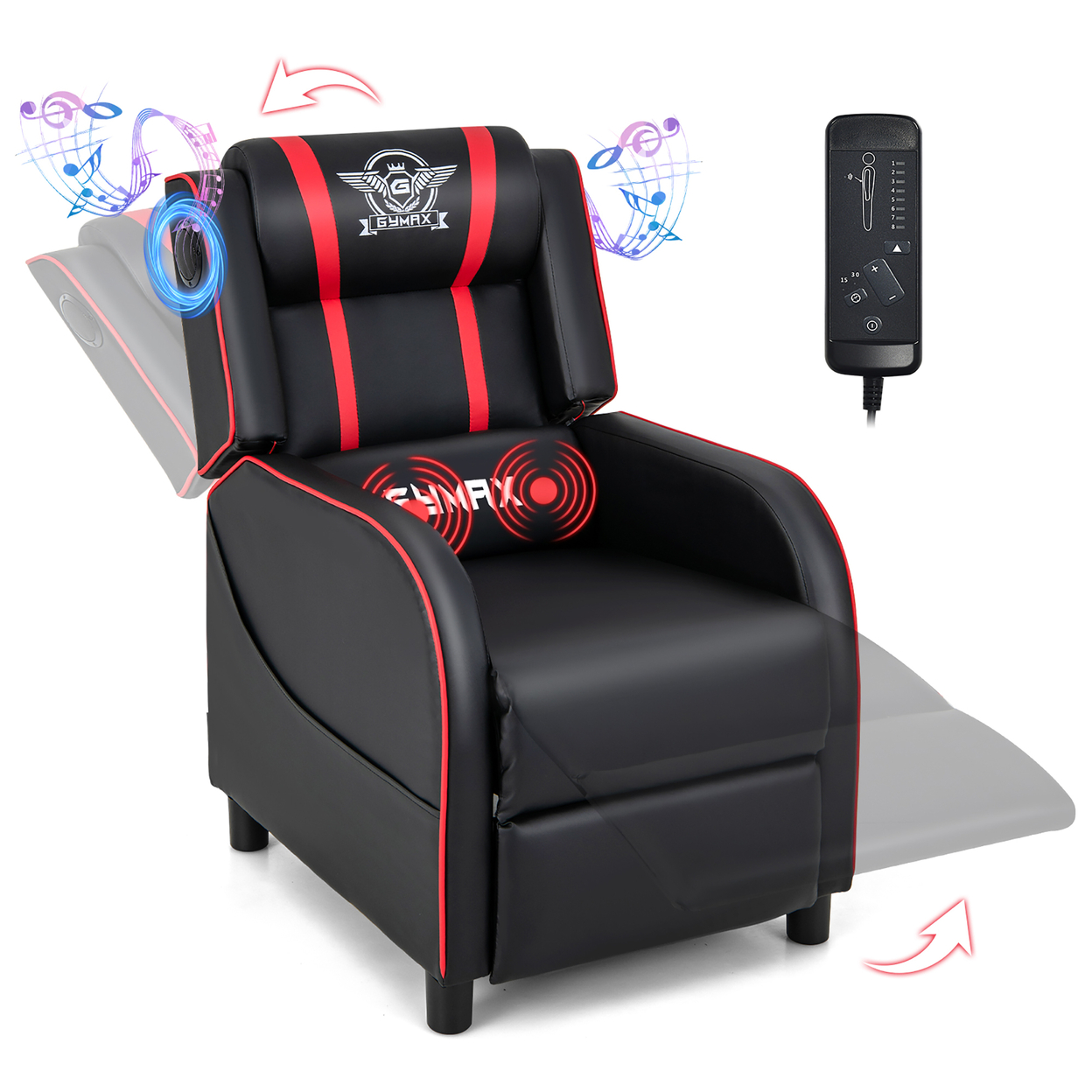 Massage Gaming Recliner Chair PU Leather Single Recliner Sofa Chair - Red, Black