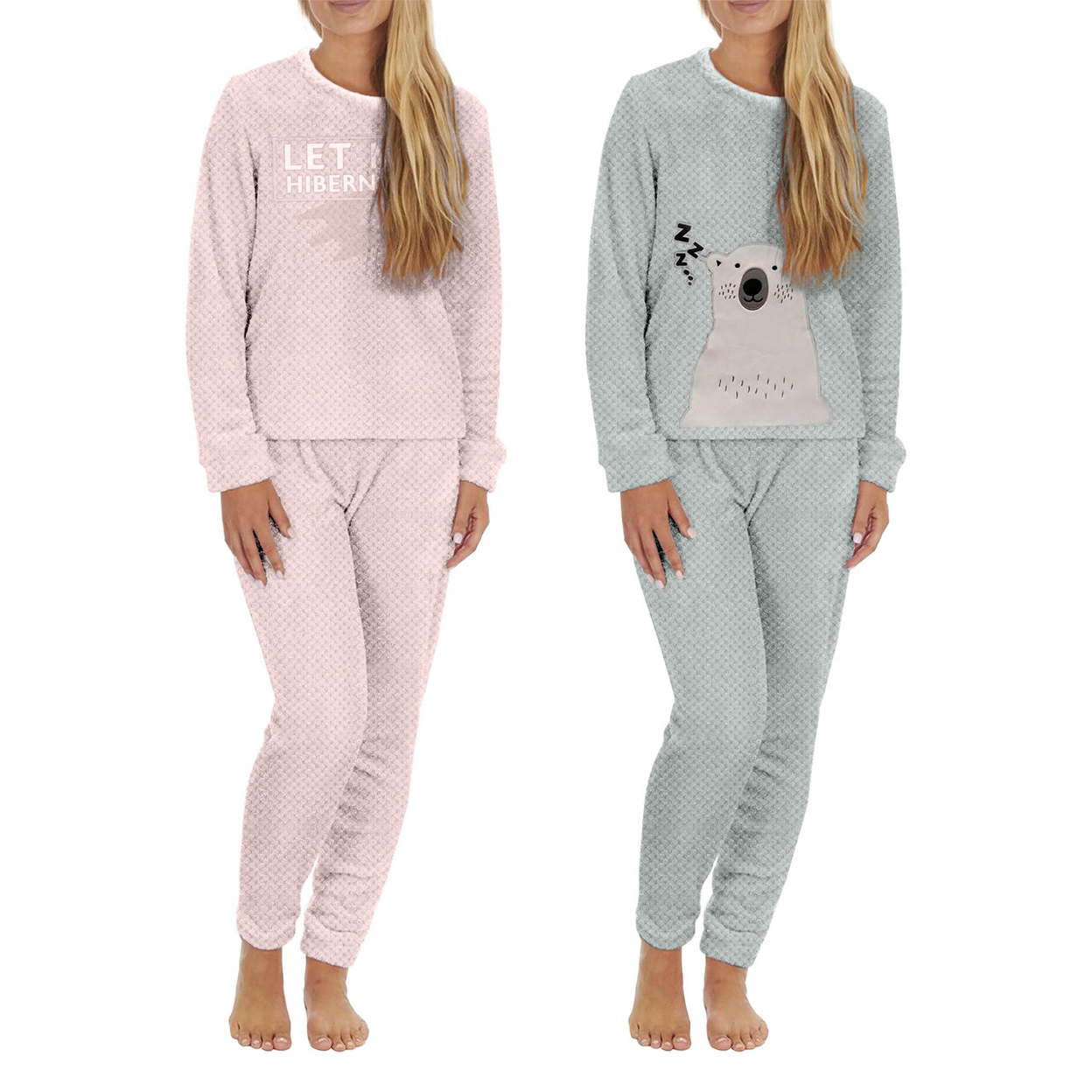 2-Sets: Women's Plush Popcorn Knit Top And Jogger Pants Pajama Set (Plus Size) - Blue, 1x