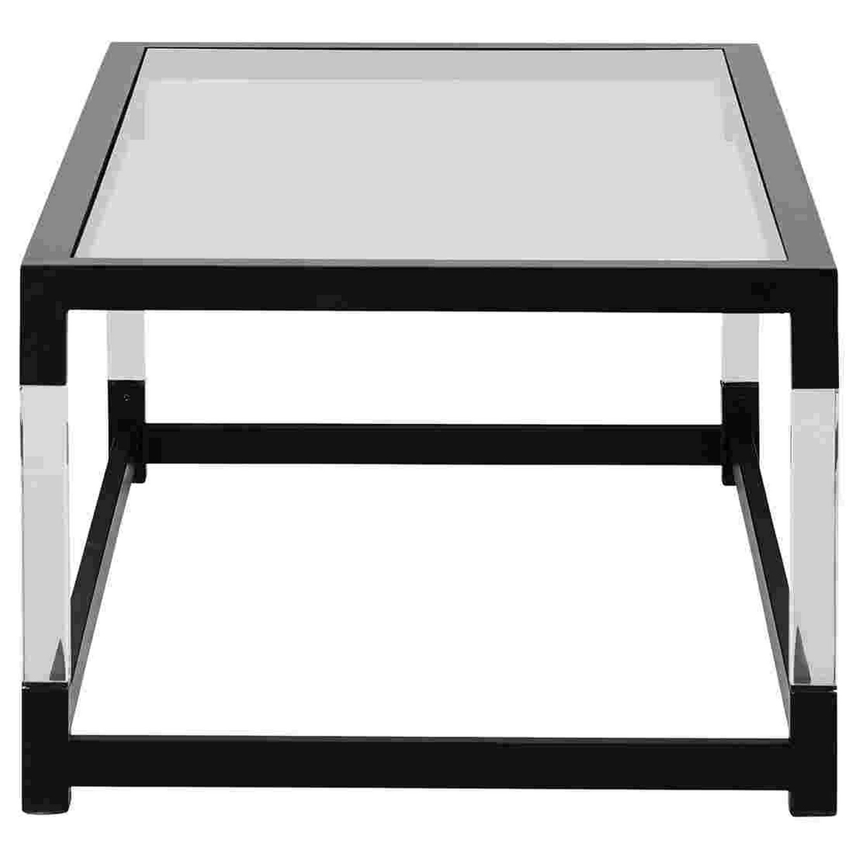 Cocktail Table With Acrylic Legs And Metal Base, Clear- Saltoro Sherpi