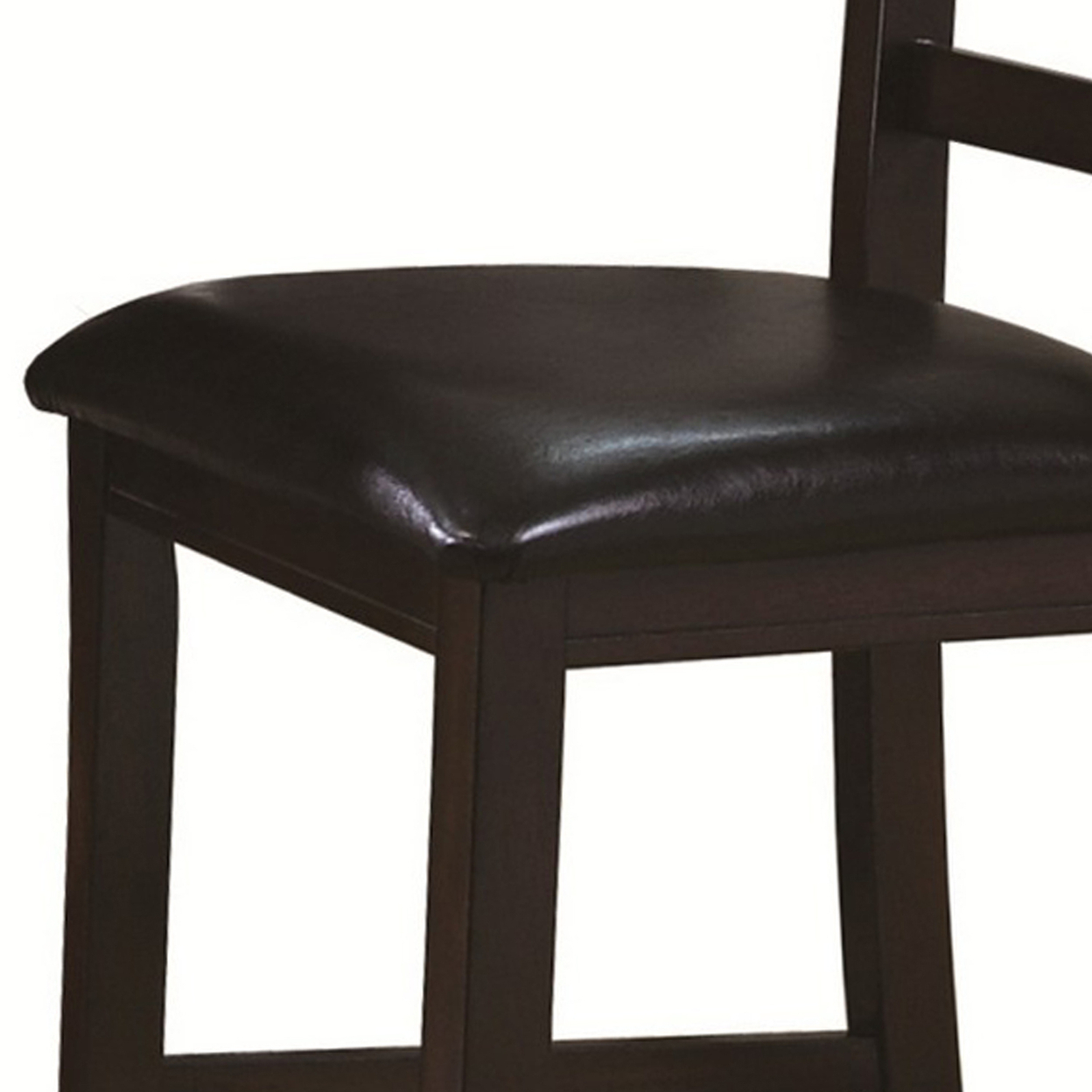 Counter Height Chair With Leatherette Seating, Set Of 2, Brown- Saltoro Sherpi