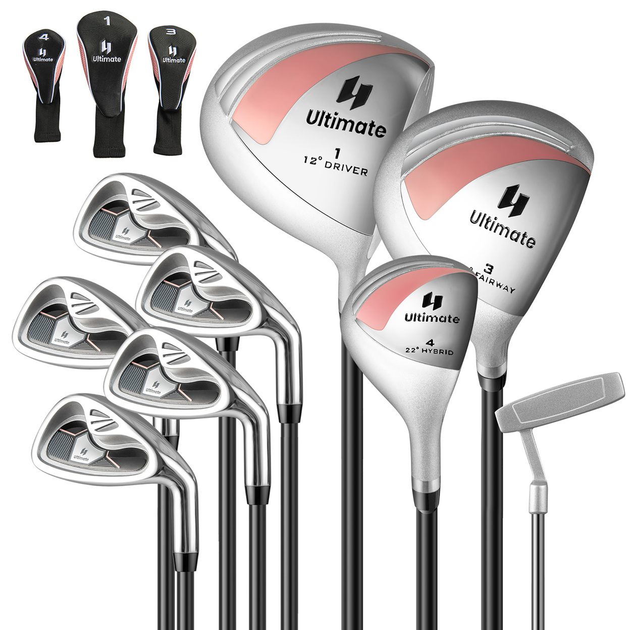 Women's 9 Pieces Complete Golf Club Set W/ 460cc Alloy Driver & Head Covers - Pink