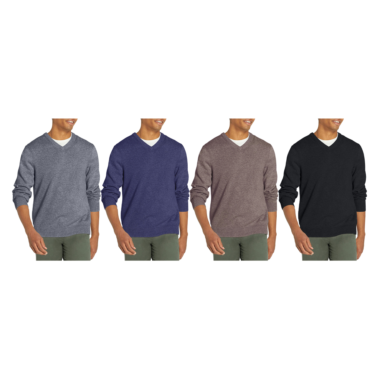 2-Pack: Men's Casual Ultra Soft Slim Fit Warm Knit V-Neck Sweater - Black & Blue, Large