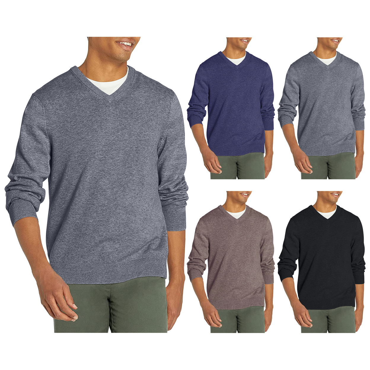 Men's Casual Ultra-Soft Slim Fit Warm Knit V-Neck Sweater - Blue, Medium
