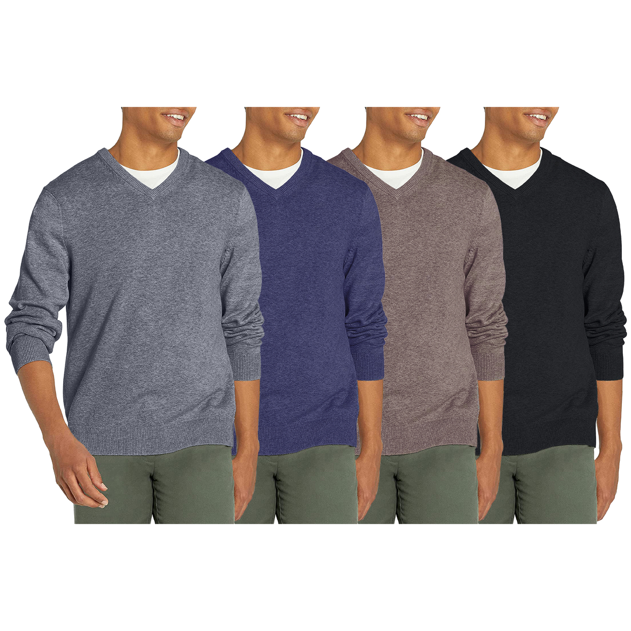 3-Pack: Men's Casual Ultra Soft Slim Fit Warm Knit V-Neck Sweater - Small