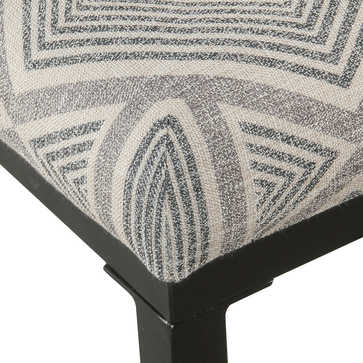 Metal Counter Stool With Geometric Pattern Fabric Upholstered Seat, Gray And Black- Saltoro Sherpi