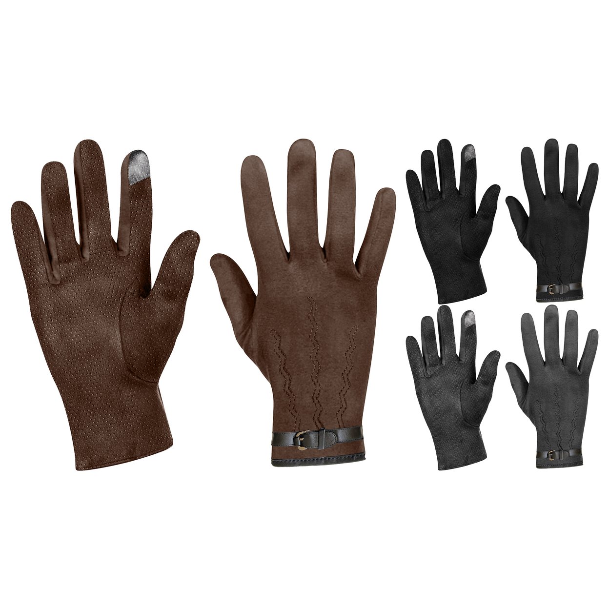 2-Pairs: Winter Warm Soft Lining Weather-Proof Touchscreen Suede Insulated Gloves - Black & Navy