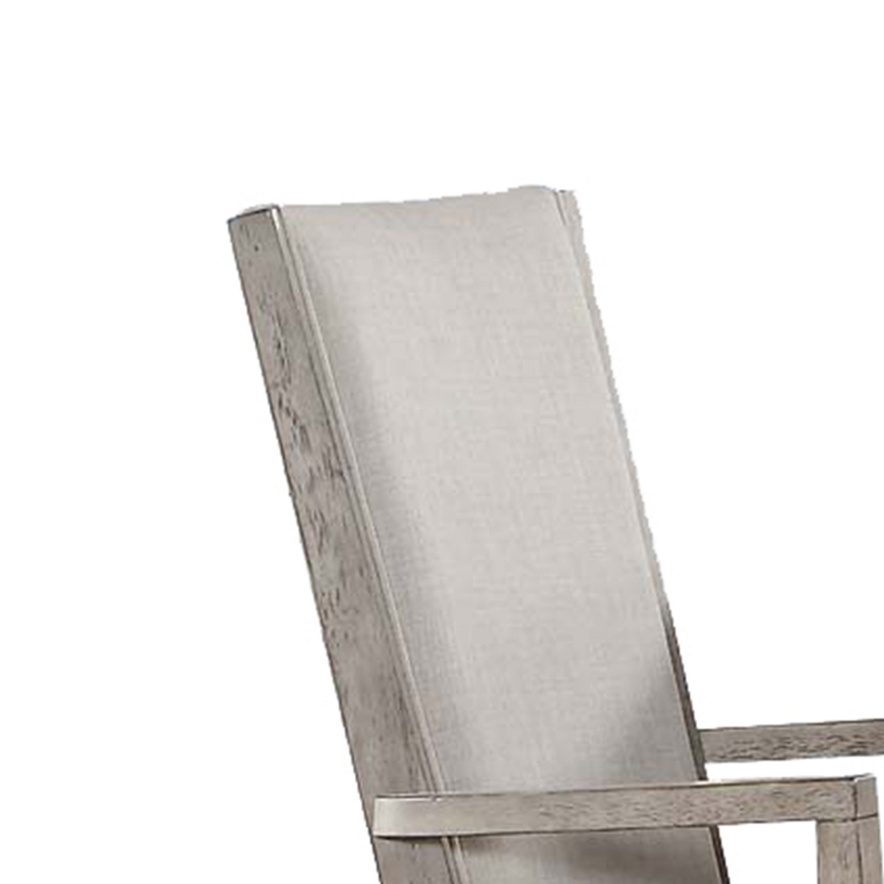 Wooden Arm Chairs With Fabric Padded Seat And High Backrest, Gray, Set Of Two- Saltoro Sherpi